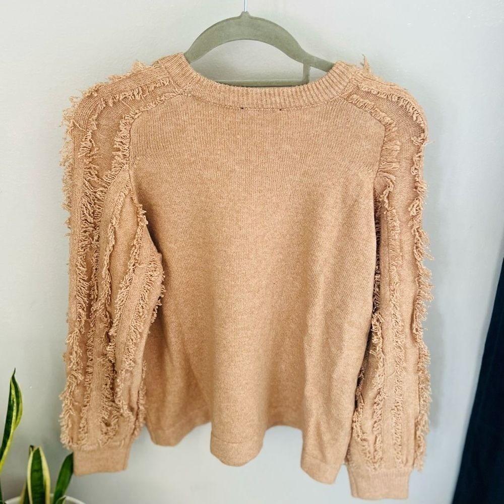 1.STATE Fringe Sleeve Sweater Top, Size Small (4-6), Tan, Wild Oak, Cozy, NWT - Picture 7 of 11